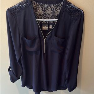 Soho Apparel Women's Navy Blouse with Lace Detail